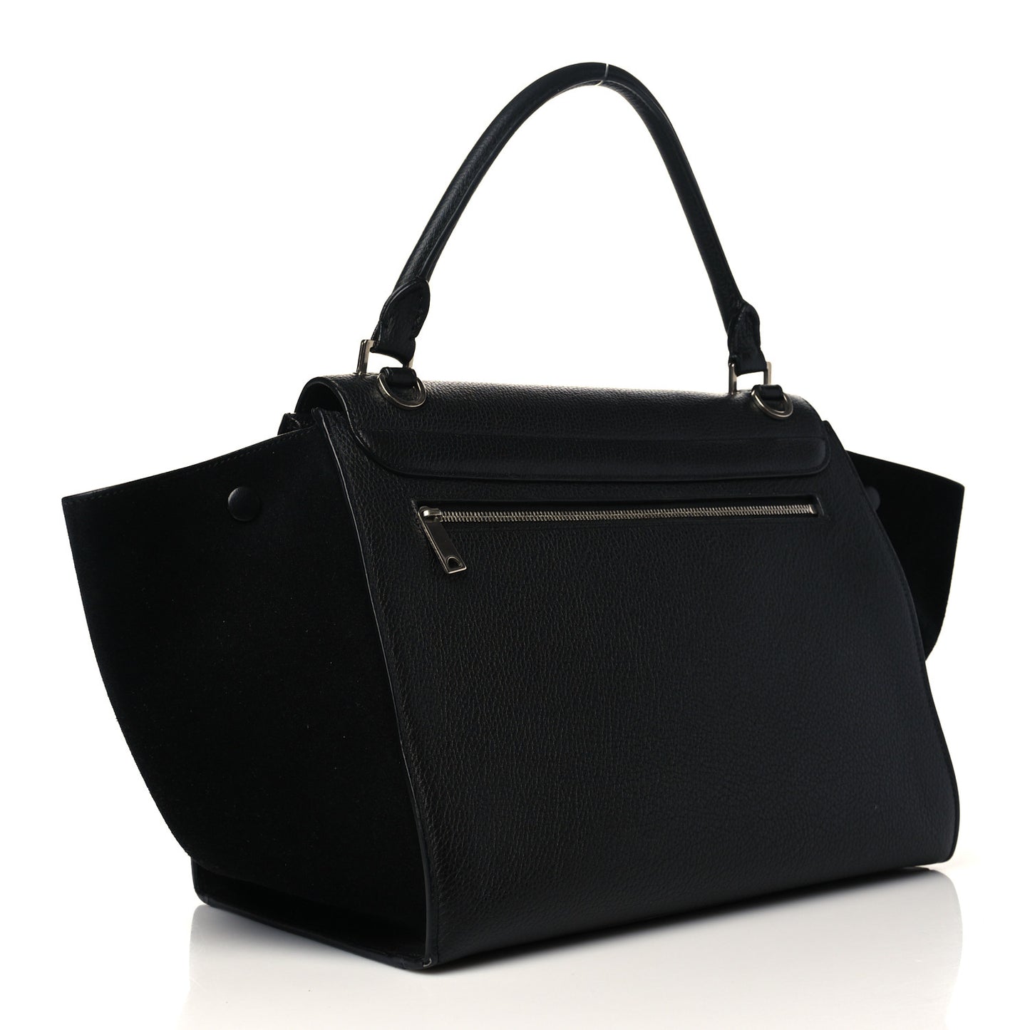 Drummed Calfskin Suede Medium Trapeze Black
