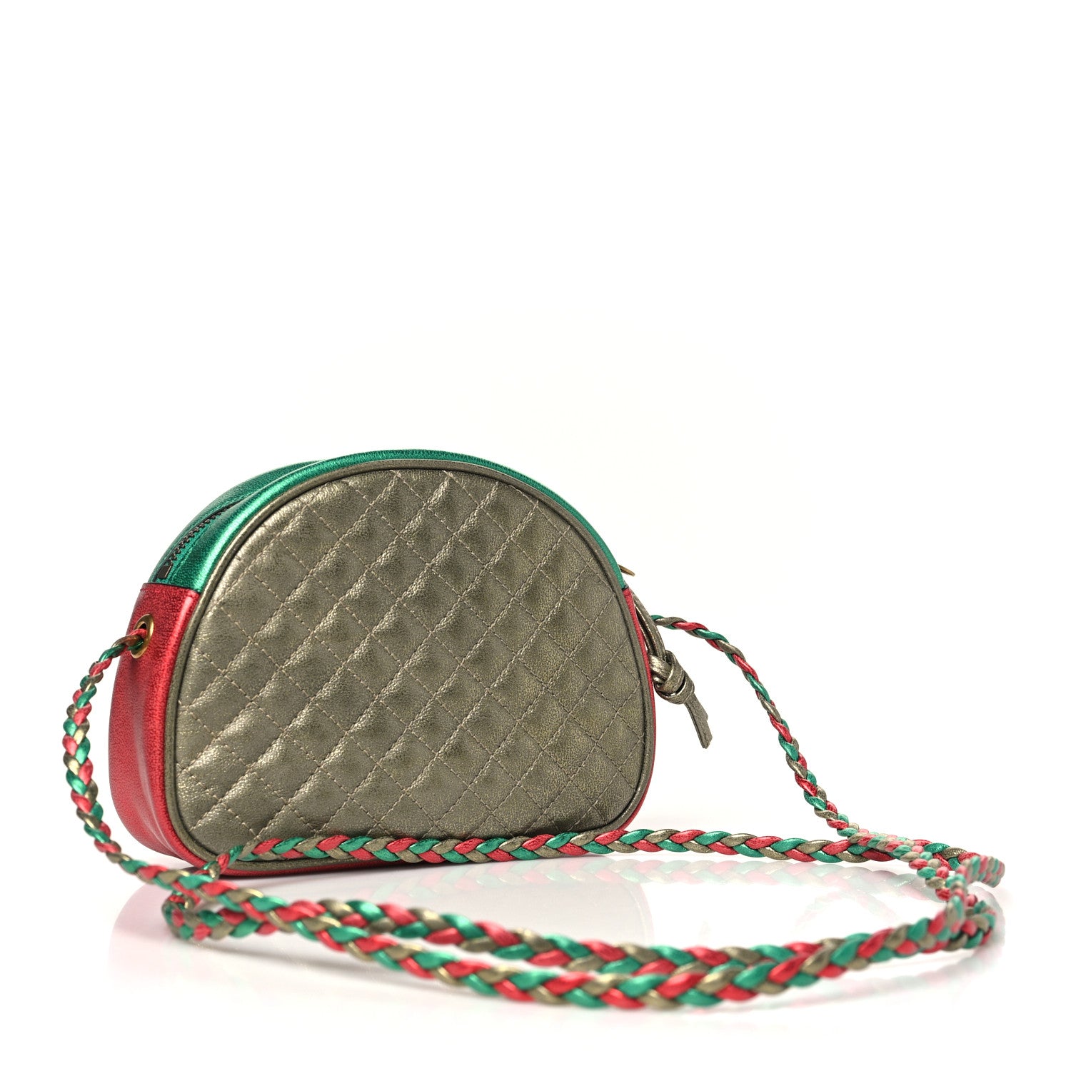 Gucci Laminated Nappa Trapuntata Mini Zumi Dome Shoulder Bag Rosso Jasmine Green Rame 3 of 10