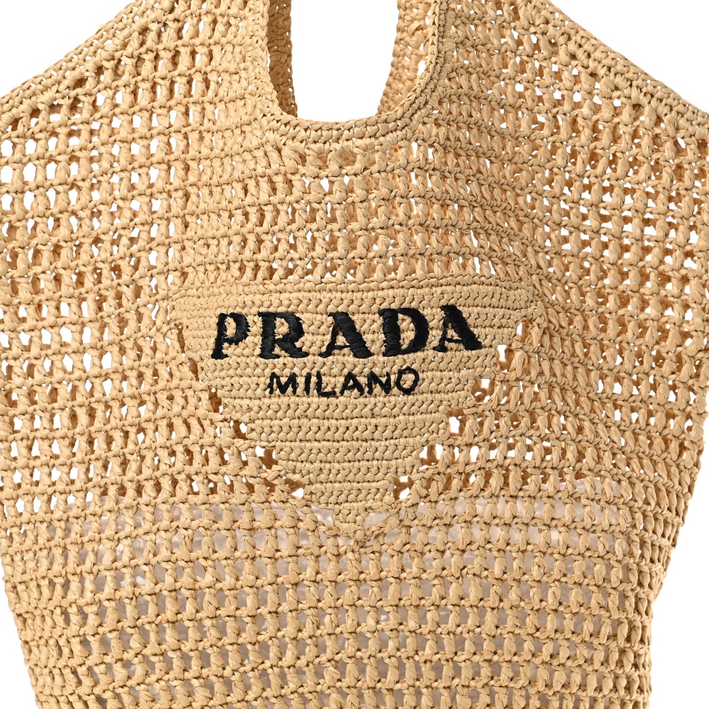 Yarn Raffia Effect Crochet Logo Embroidered Shopping Tote Bag Naturale