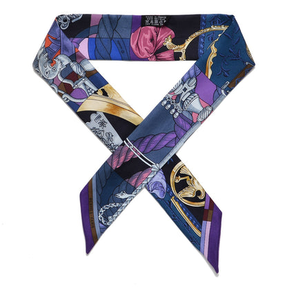 Hermes Silk Cavalleria D'Etriers Twilly Violet Bleu Rose 1 of 4