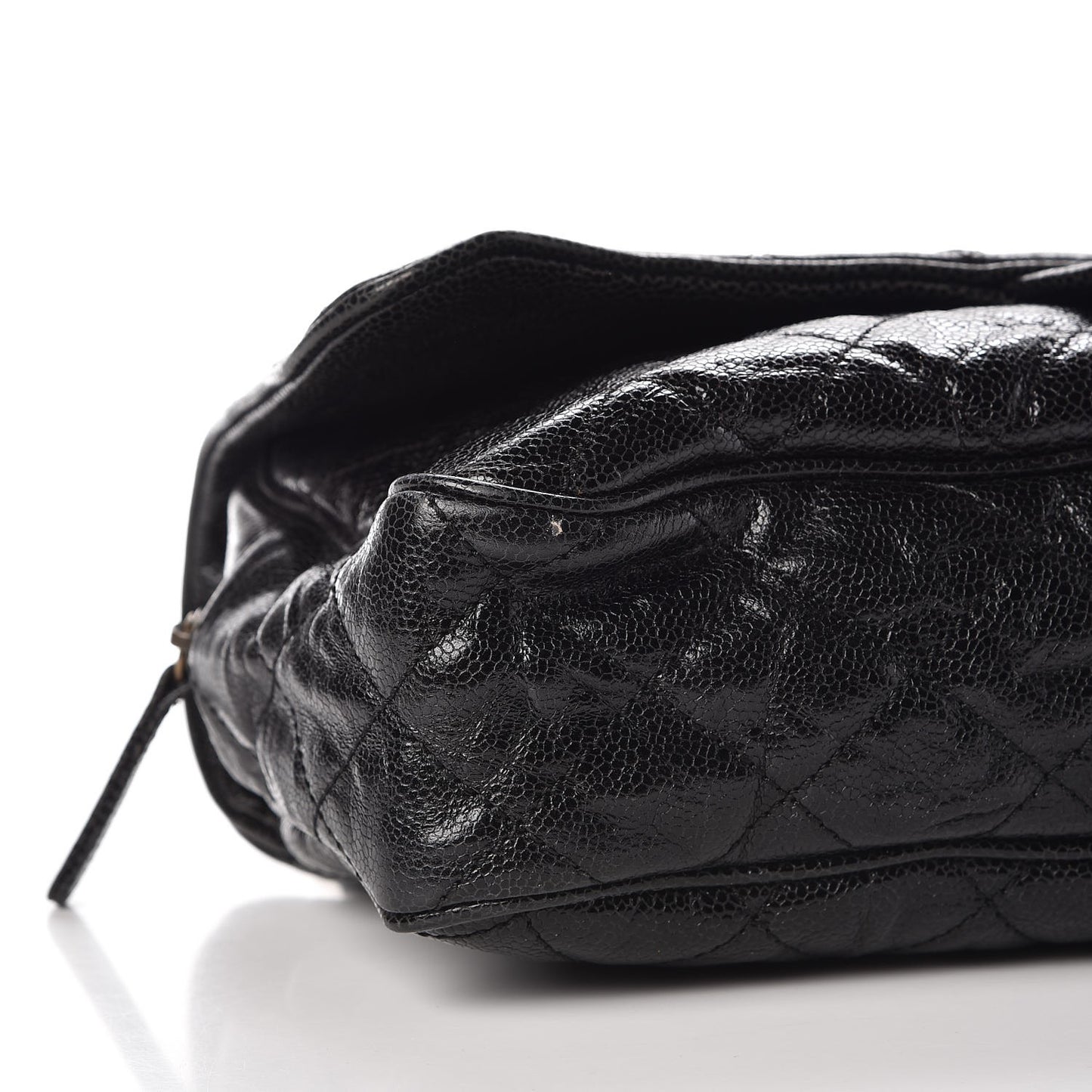 Crumpled Grained Calfskin Quilted Large Shiva Flap Black