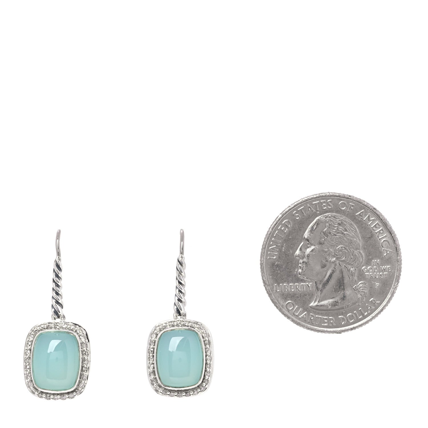 David Yurman Sterling Silver Diamond Blue Chalcedony Noblesse Drop Earrings 2 of 4