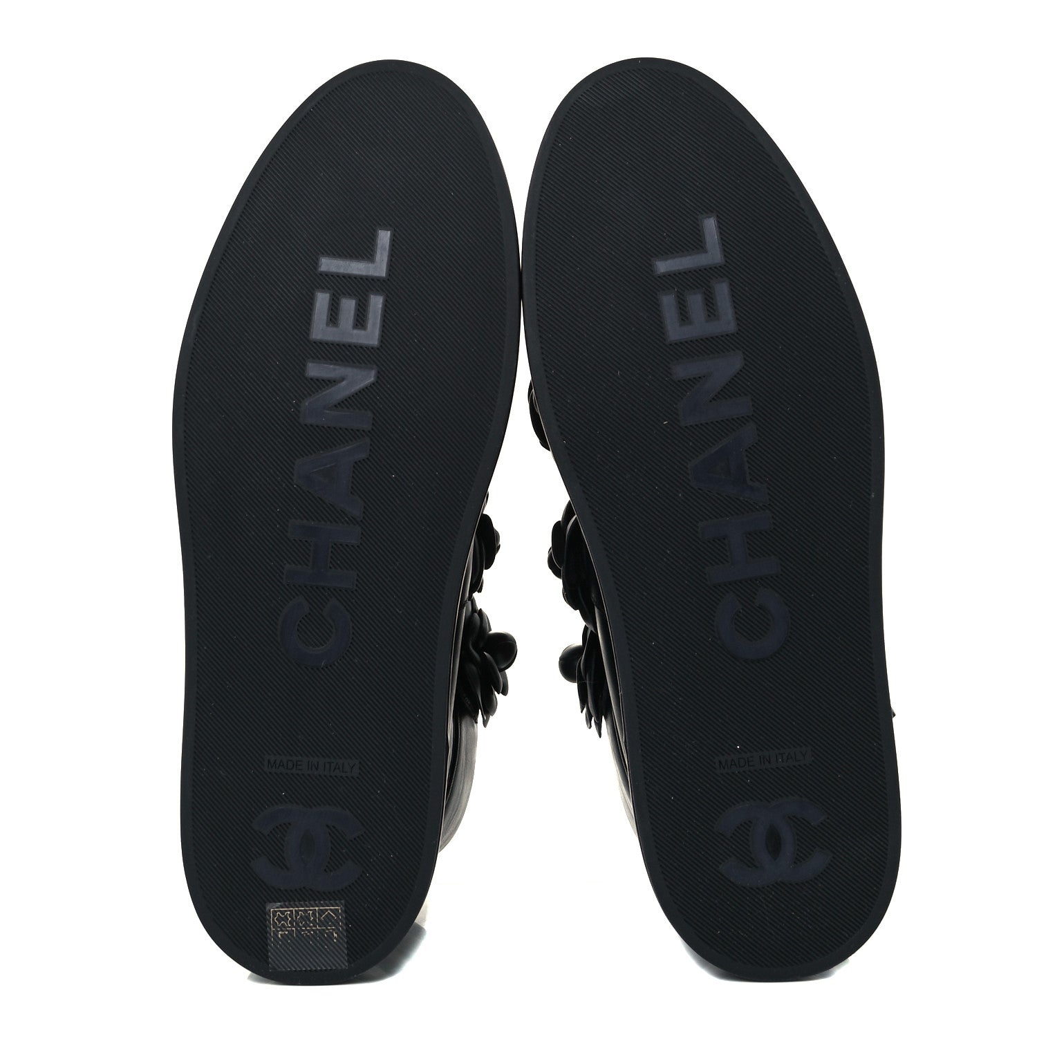 Chanel Lambskin Camellia High Top Sneakers 40 Navy 7 of 10