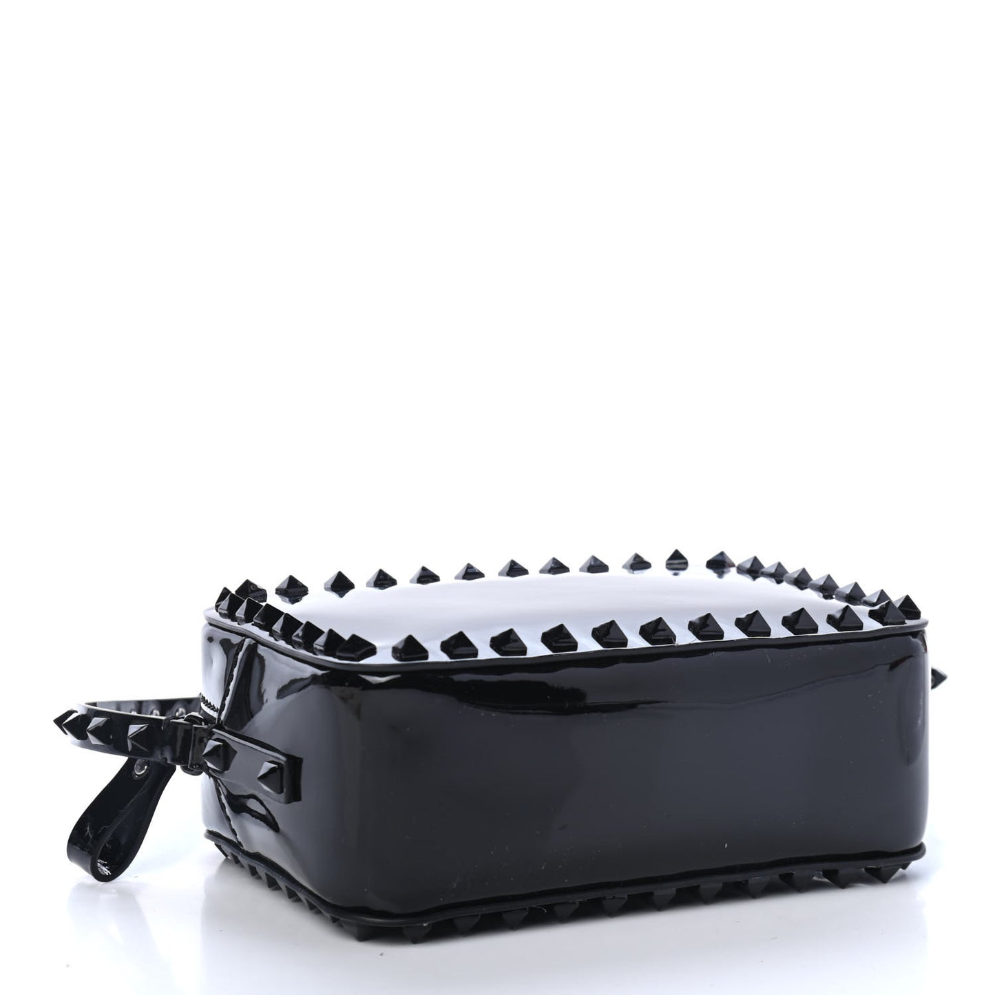 Patent Calfskin Rockstud Camera Crossbody Bag Black