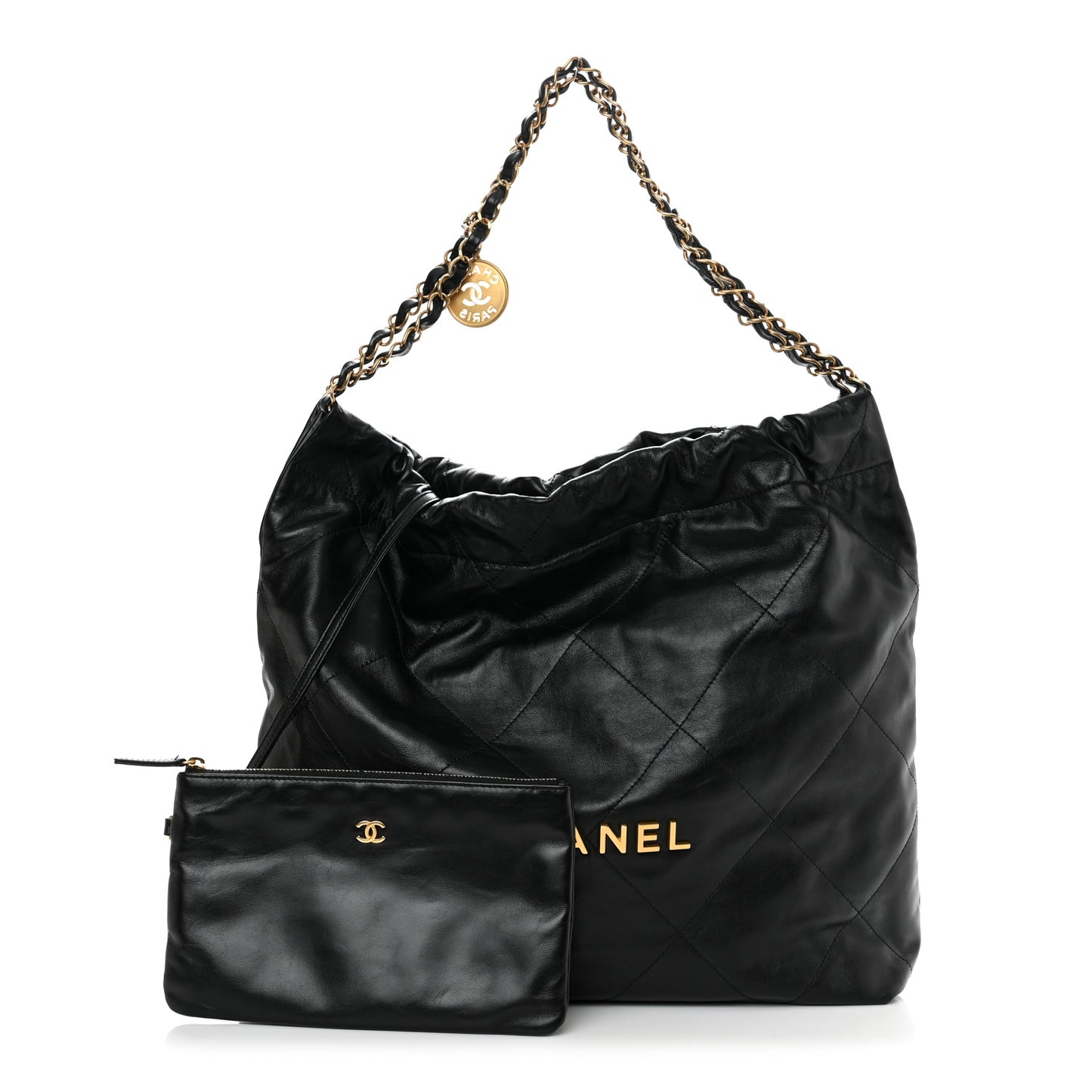 Shiny Calfskin Quilted Small Chanel 22 Black