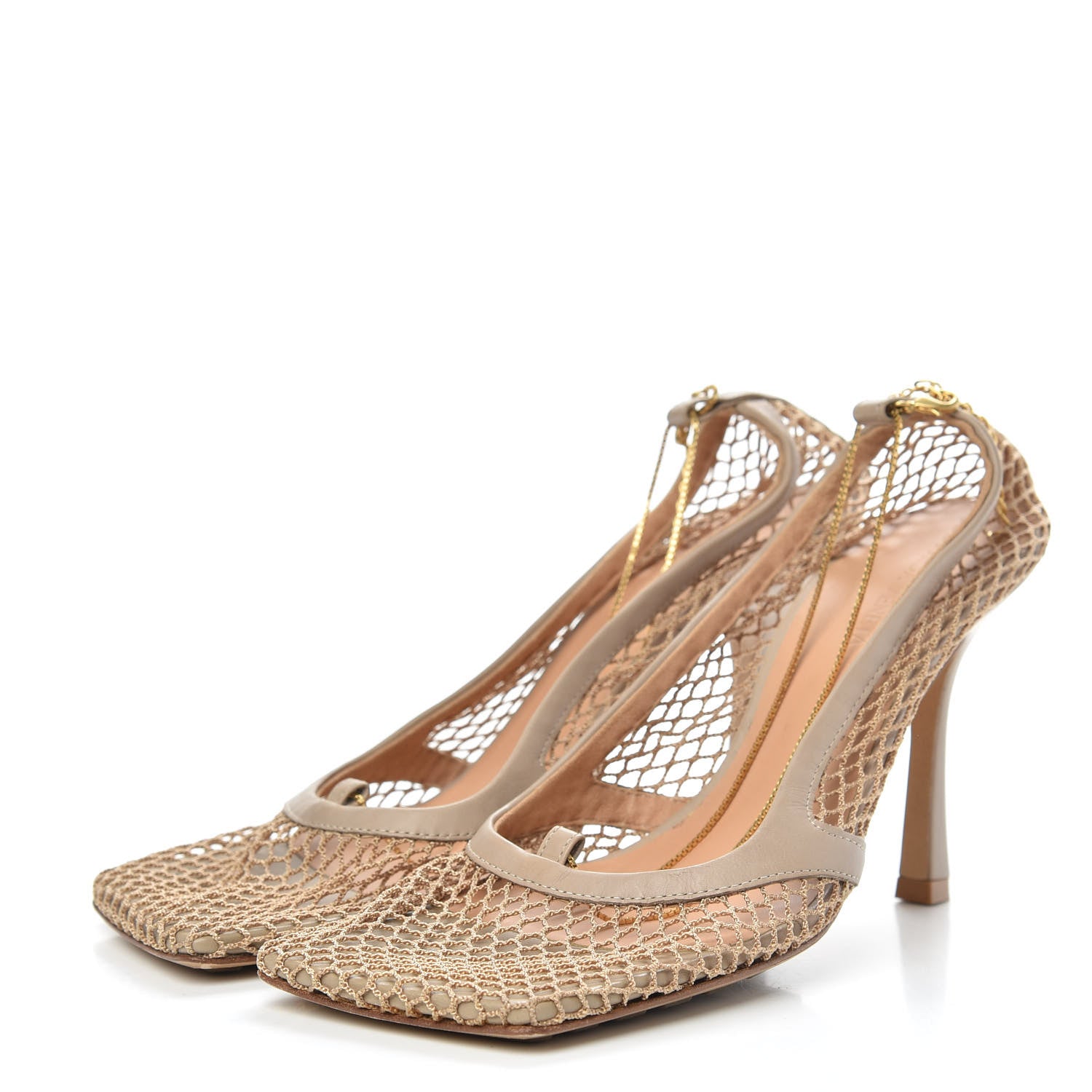 Bottega Veneta Mesh Calfskin Chain Stretch Pumps 38.5 Beige 4 of 9