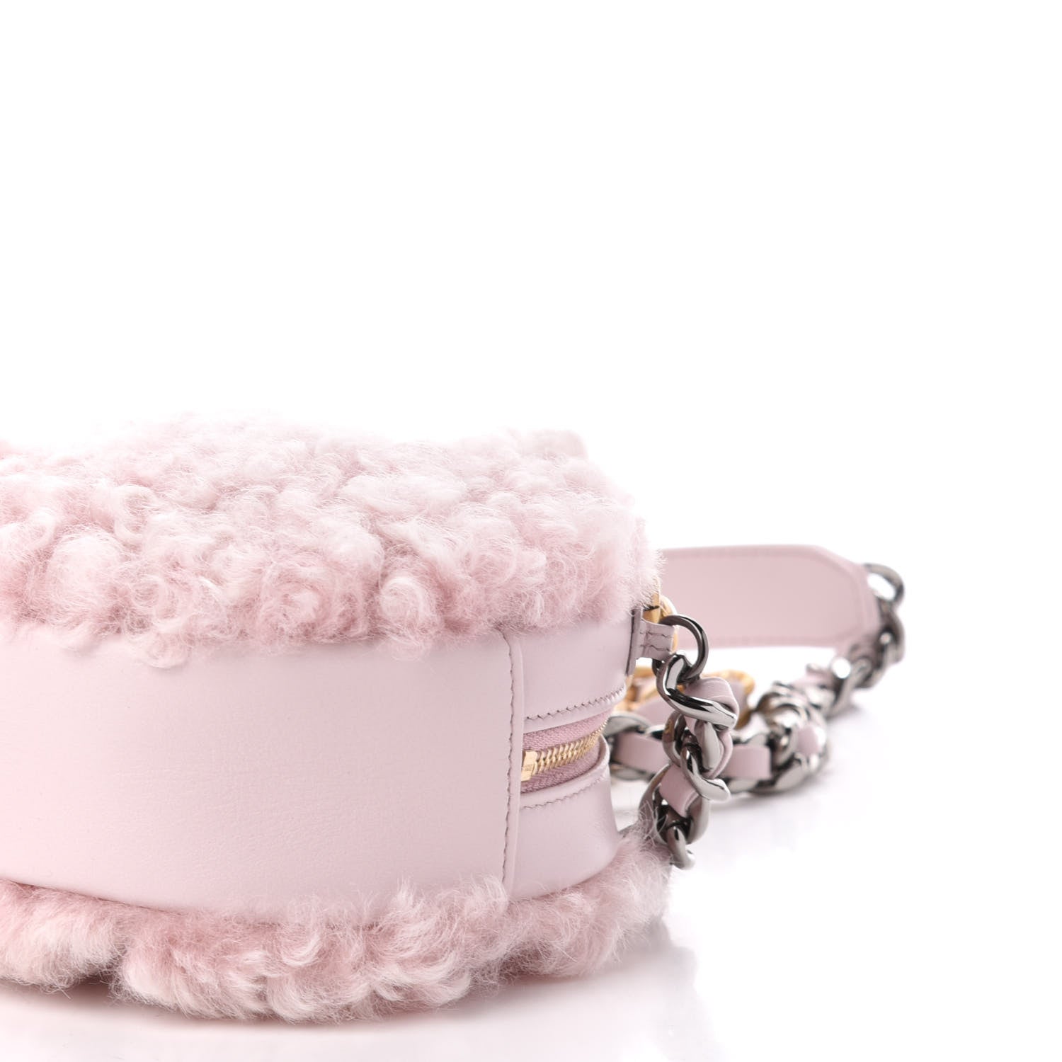 Chanel Shearling Sheepskin 19 Round Clutch With Chain Light Pink 9 of 11