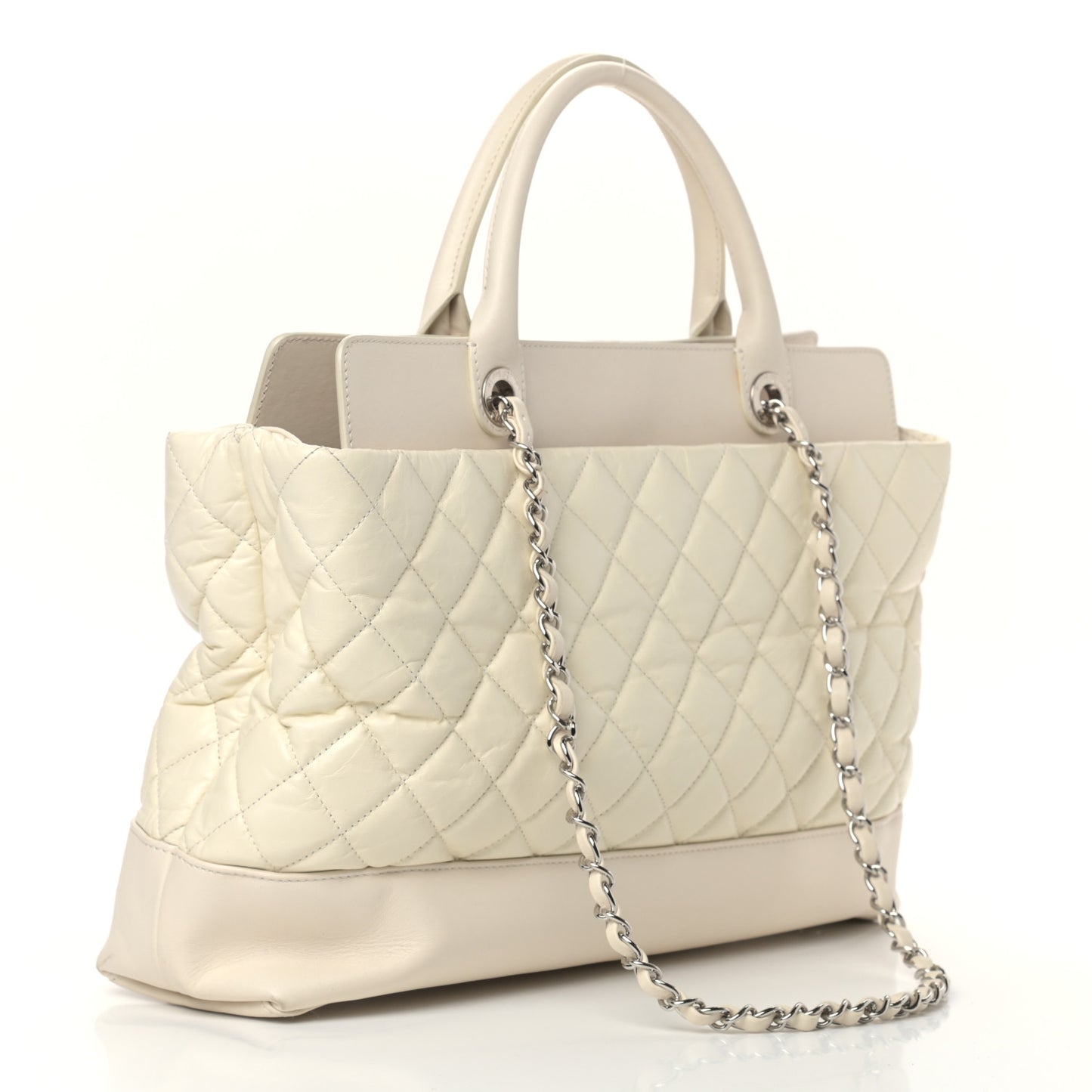 Aged Calfskin Quilted Be CC Tote Dark White