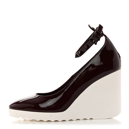 Valentino Garavani Patent Rockstud Ankle Strap Wedges 37.5 Rubin 1 of 8