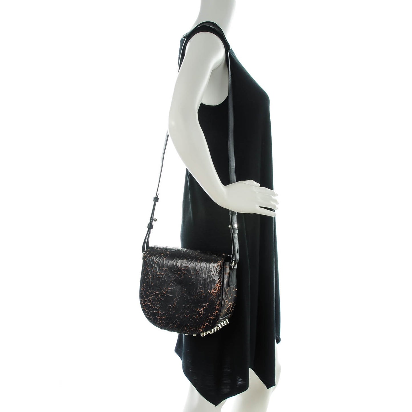 Cracked Calfskin Lia Sling Black Silver Hardware