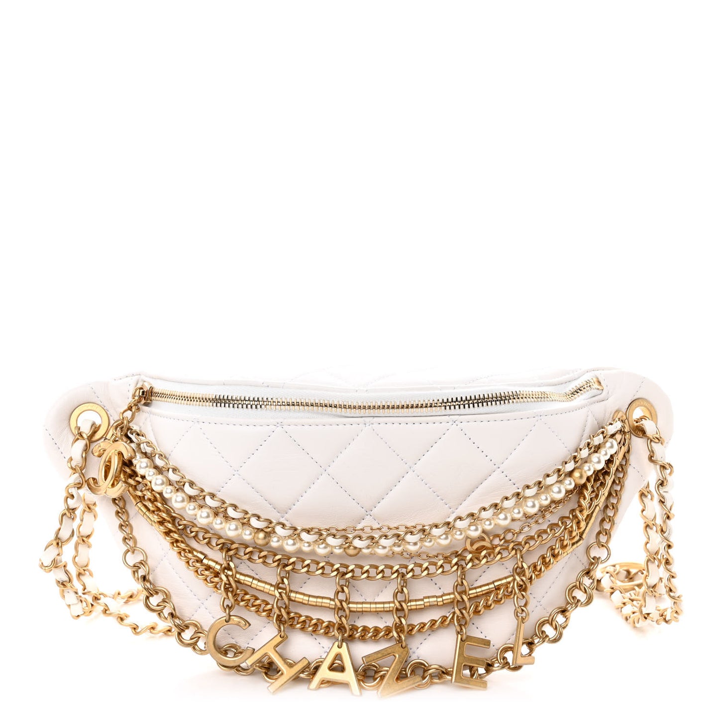 Lambskin Quilted All About Chains Waist Belt Bag White