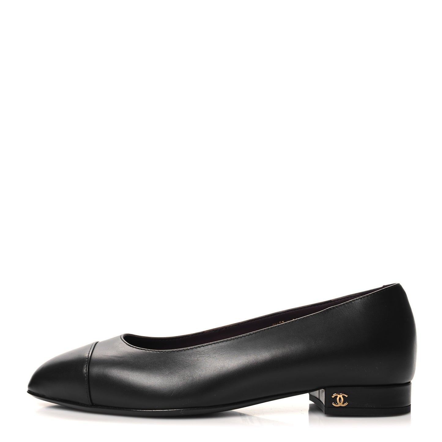 Lambskin Cap Toe Ballerina Flats 38 Black
