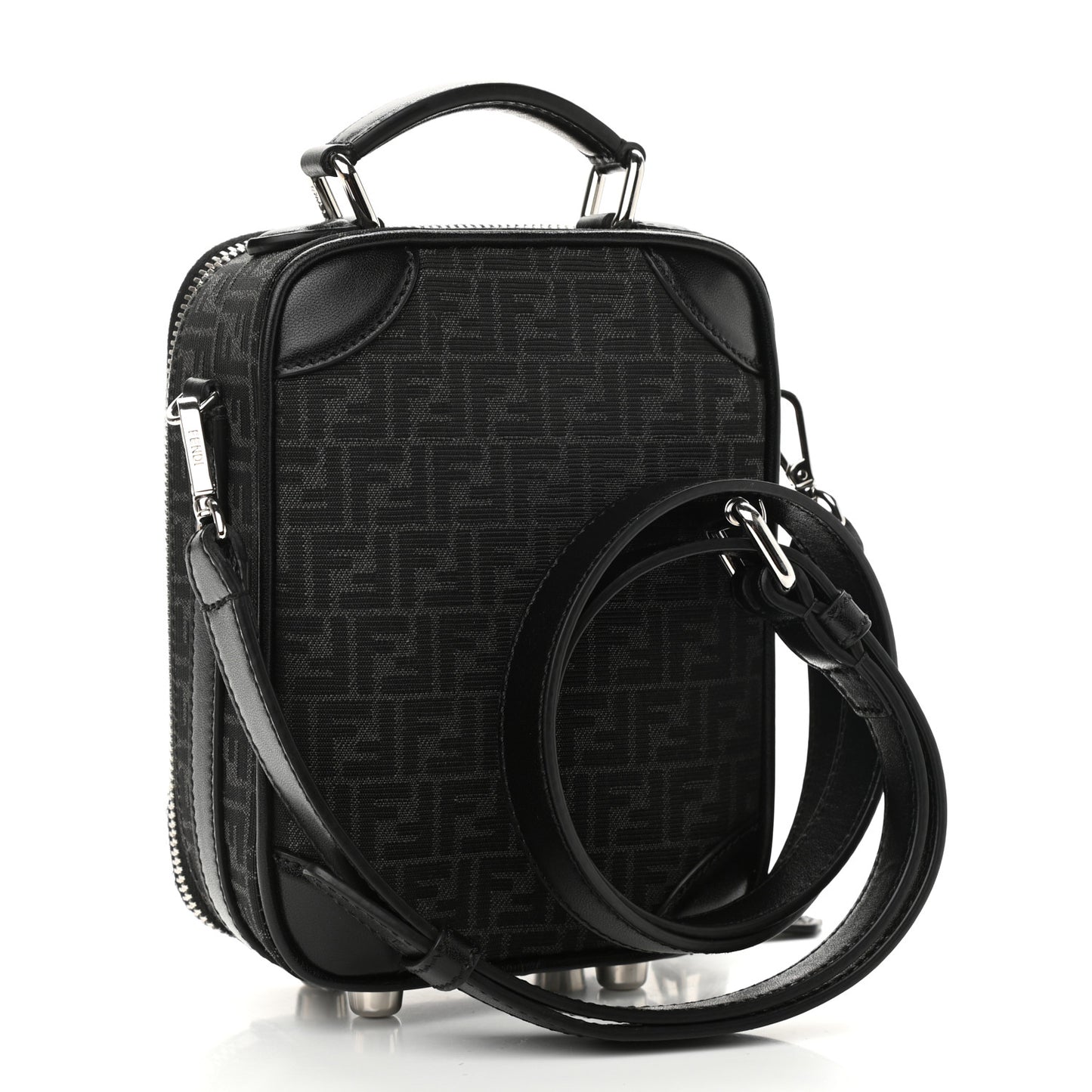 Recycled Fabric Jacquard Vitello Astro Micro FF Mini Trolley Bag Asfalto Black