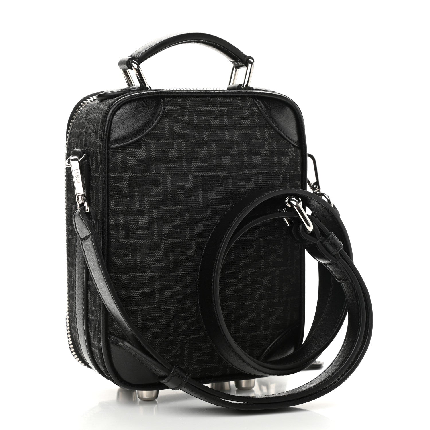 Fendi Recycled Fabric Jacquard Vitello Astro Micro FF Mini Trolley Bag Asfalto Black 3 of 10