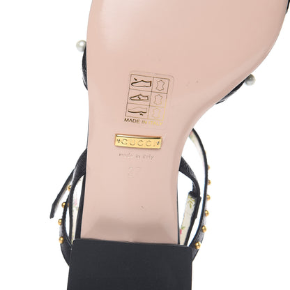 Gucci Malaga Kid Pearl Studded Regina T-Strap Low Heel Sandals 37 Black 6 of 10