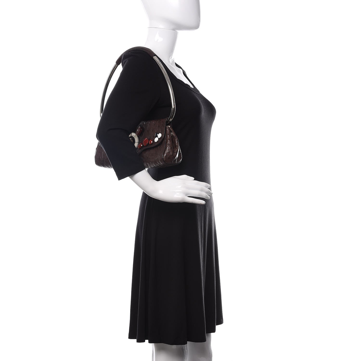 Prada Ostrich Beaded Bag Brown 2 of 10