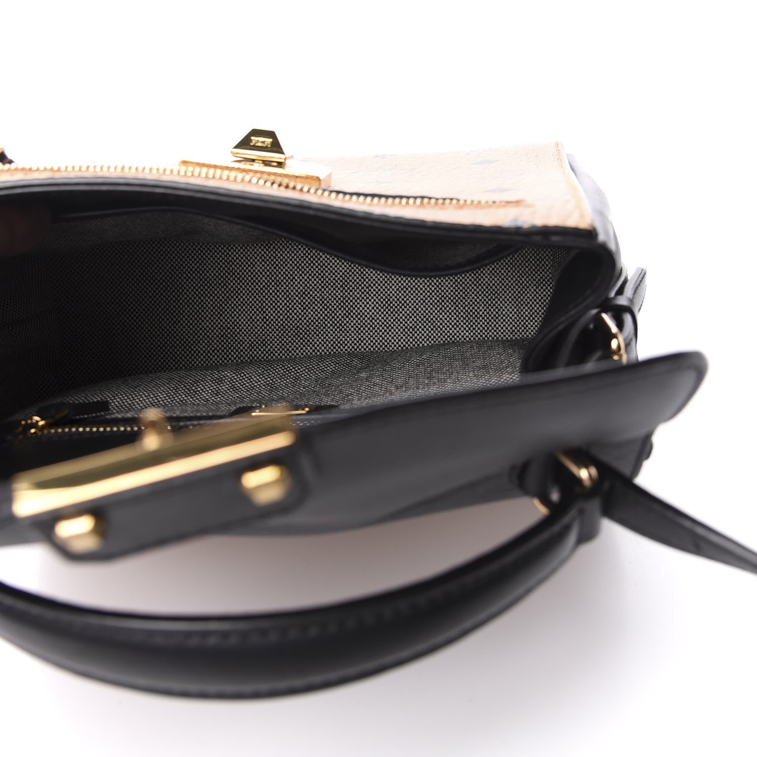 MCM Visetos Calfskin Top Handle Satchel Cognac Black 6 of 7