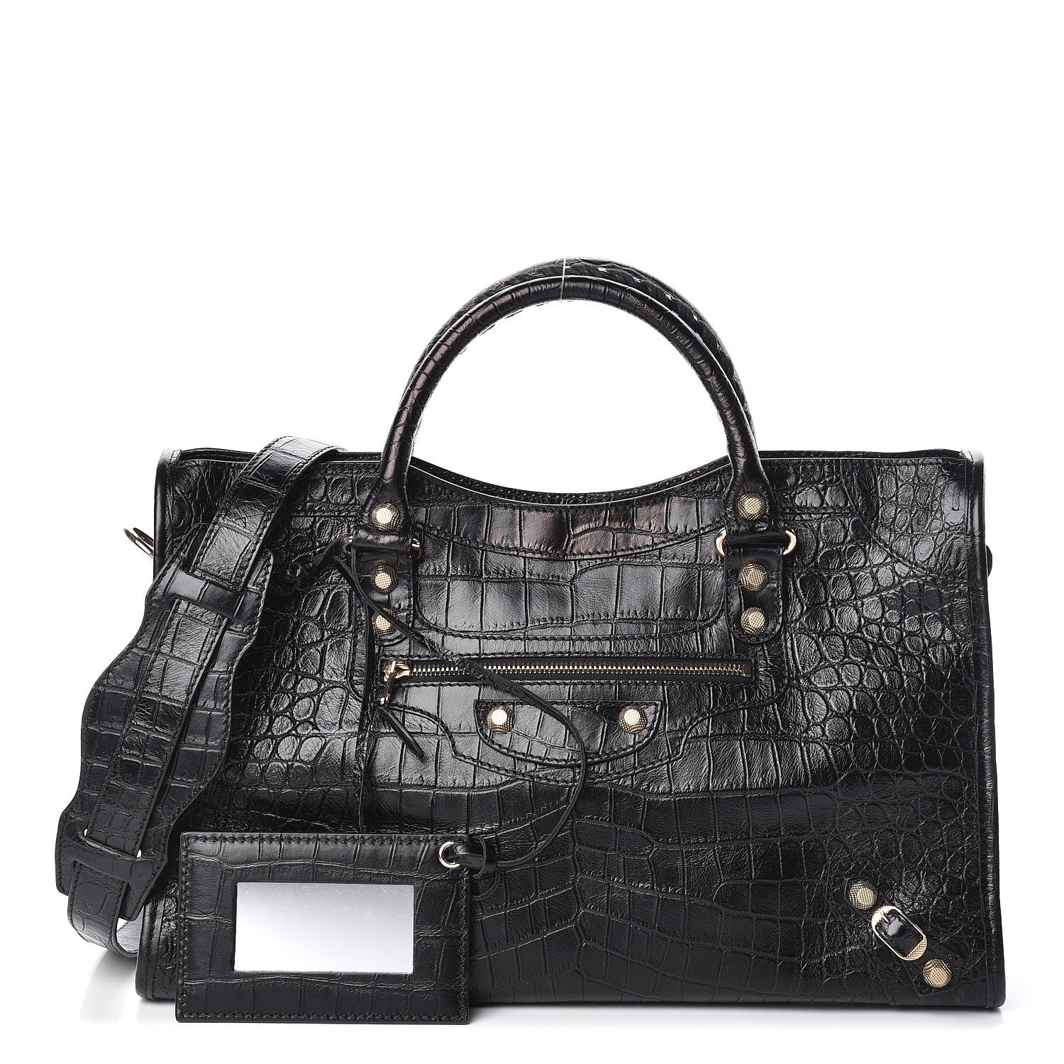 Balenciaga Calfskin Crocodile Embossed Giant 12 Gold Hardware City Black 1 of 12