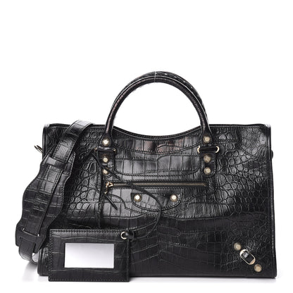 Balenciaga Calfskin Crocodile Embossed Giant 12 Gold Hardware City Black 1 of 12
