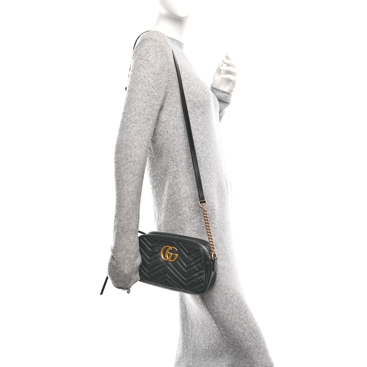Gucci Calfskin Matelasse Small GG Marmont Chain Shoulder Bag Black 2 of 10