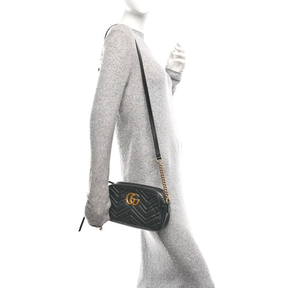 Gucci Calfskin Matelasse Small GG Marmont Chain Shoulder Bag Black 2 of 10