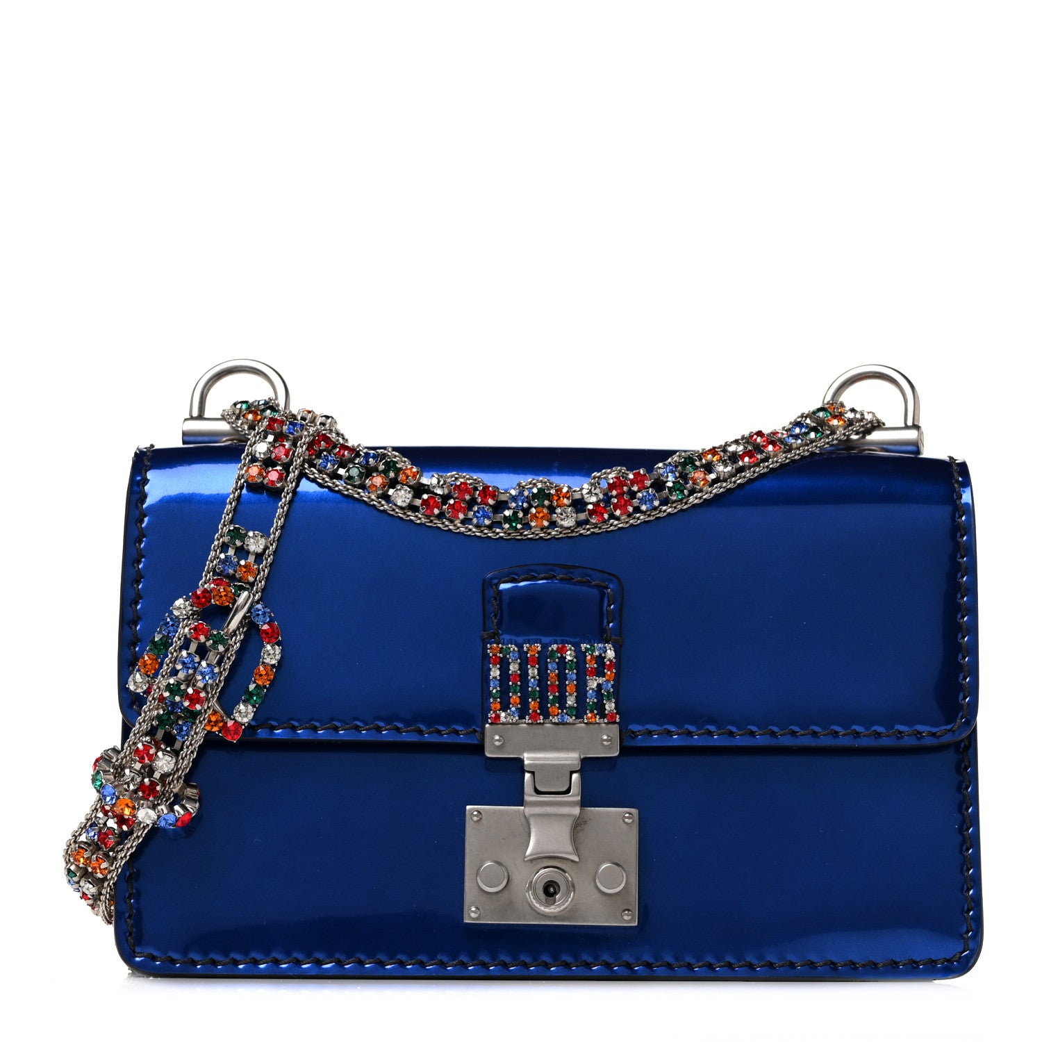 Christian Dior Metallic Patent Crystal Dioraddict Flap Bag Blue 1 of 7