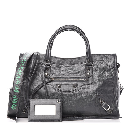 Balenciaga Agneau Classic Silver Hardware S City Graffiti Logo Strap Gris Fossile 1 of 9
