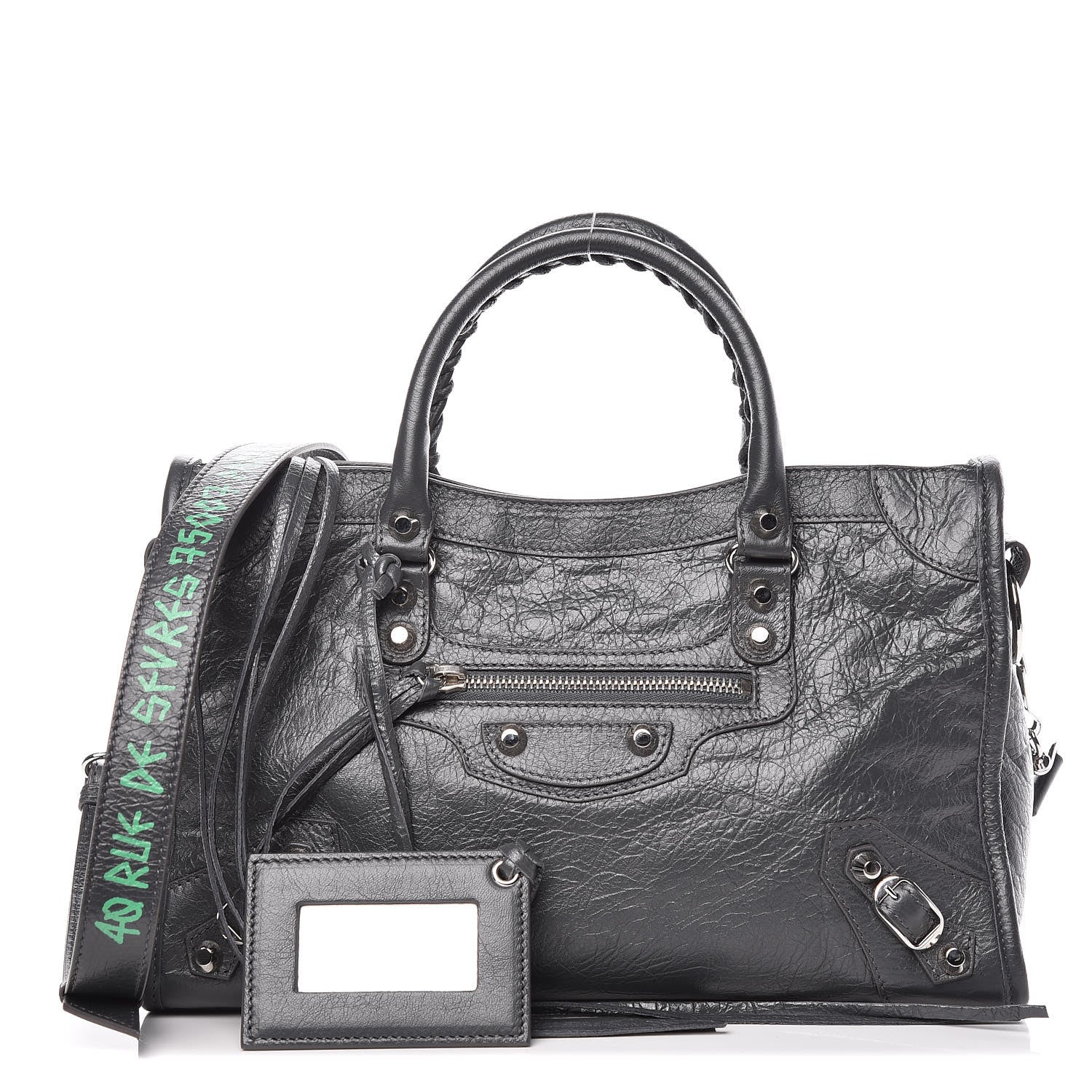 Balenciaga Agneau Classic Silver Hardware S City Graffiti Logo Strap Gris Fossile 1 of 9