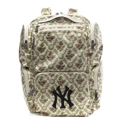 Gucci X MLB Satin Floral Print NY Yankees Patch Backpack Ivory Green 1 of 11