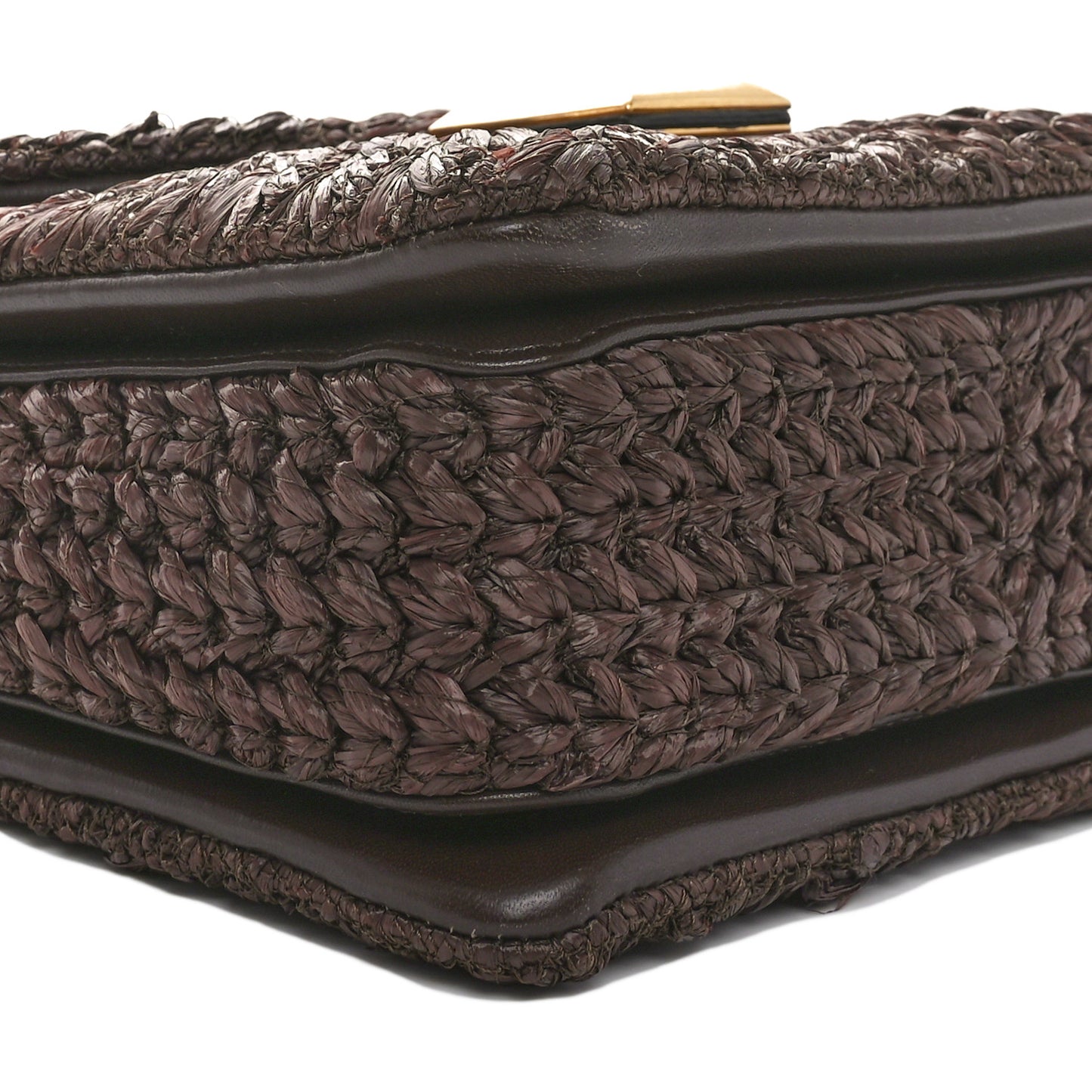 Raffia One Stud Chain Clutch Dark Brown