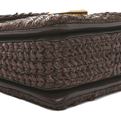 Valentino Garavani Raffia One Stud Chain Clutch Dark Brown 8 of 9