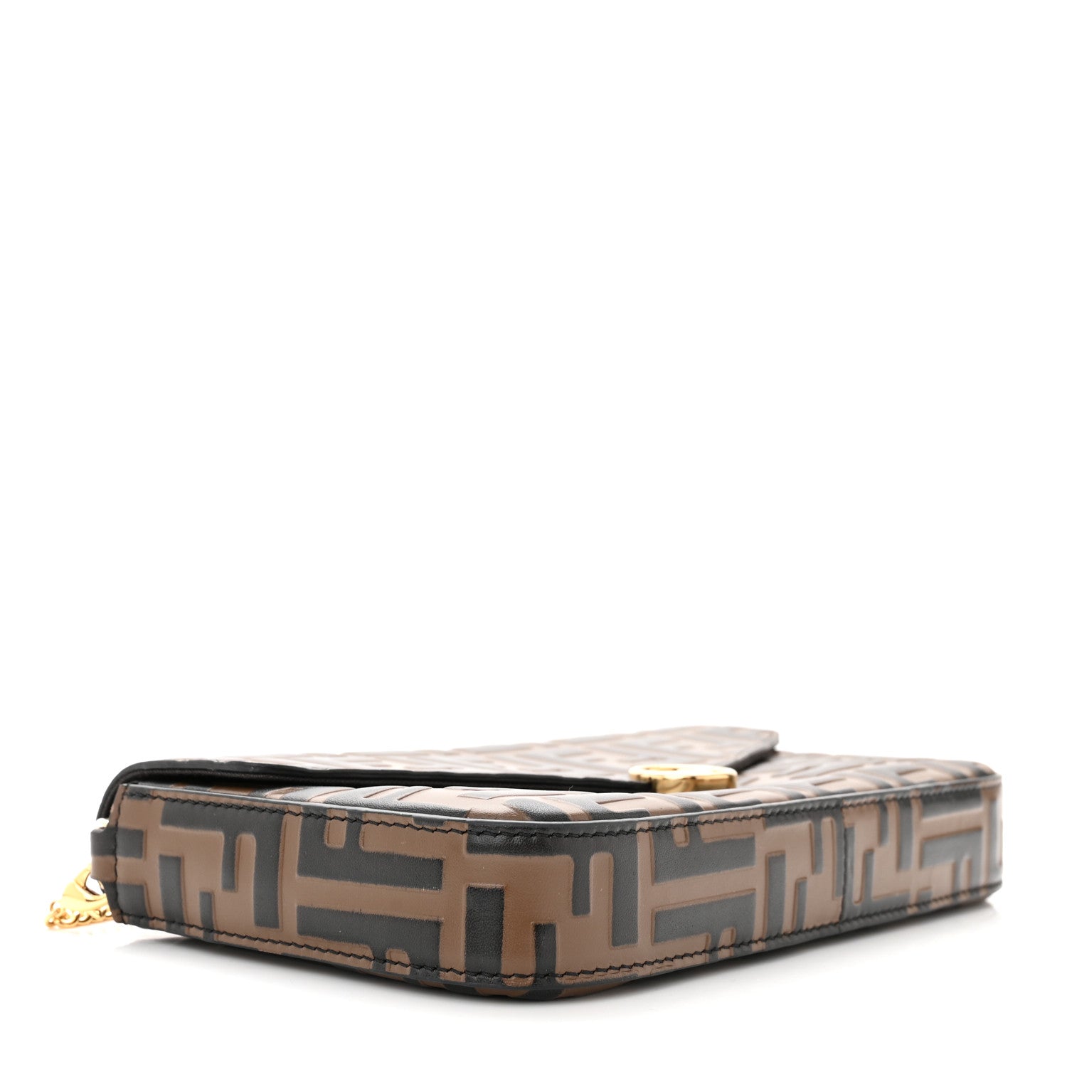 Fendi Vitello Soft F is Fendi Bi-Color FF 1974 Embossed Envelope Wallet On Chain with Pouches Maya Black 5 of 12