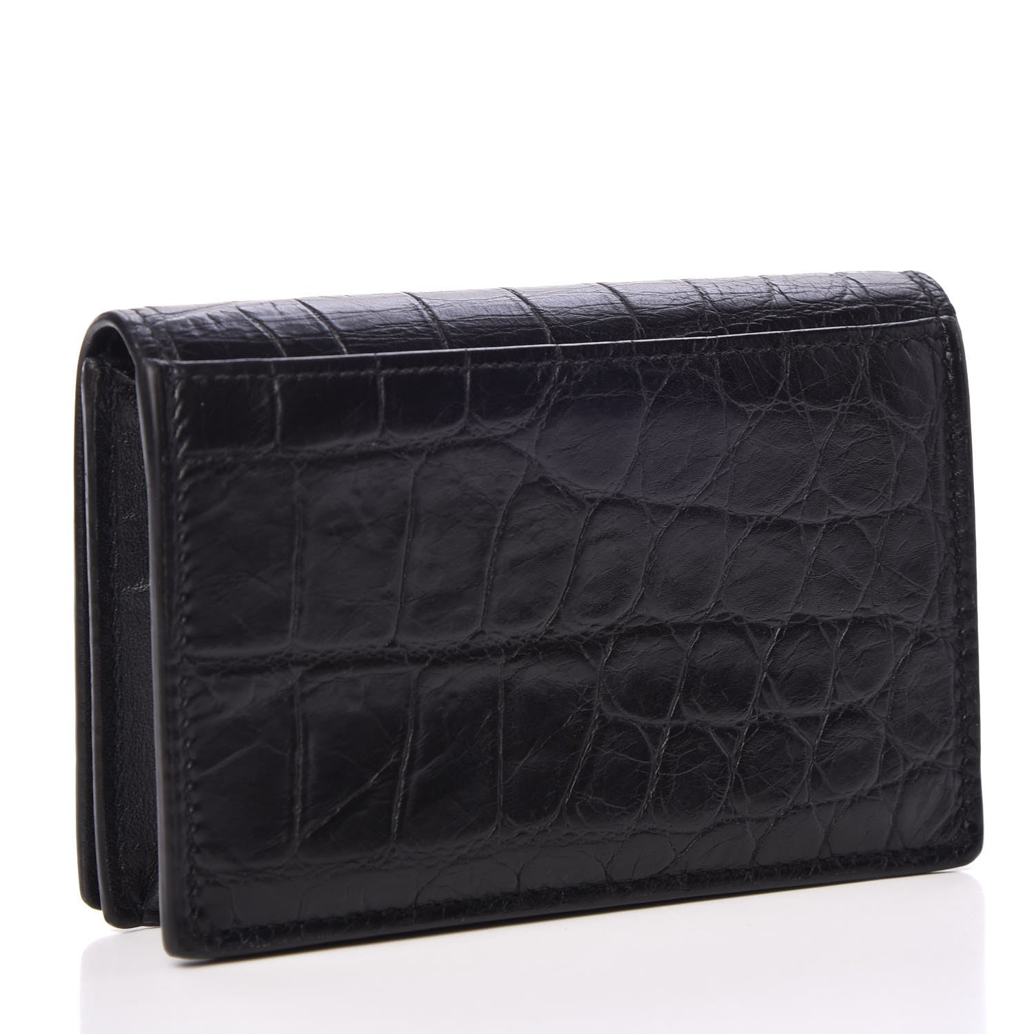 Saint Laurent Calfskin Crocodile Embossed Business Card Case Black 3 of 9