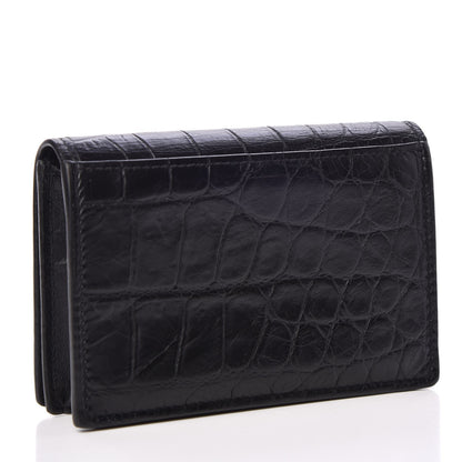 Saint Laurent Calfskin Crocodile Embossed Business Card Case Black 3 of 9