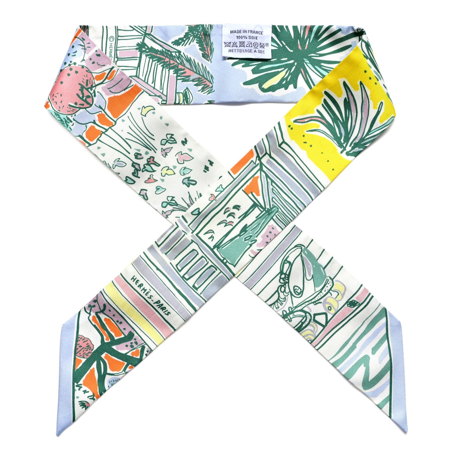 Hermes Silk Rayures D'ete Twilly Jaune Vif Ciel Vert 1 of 4