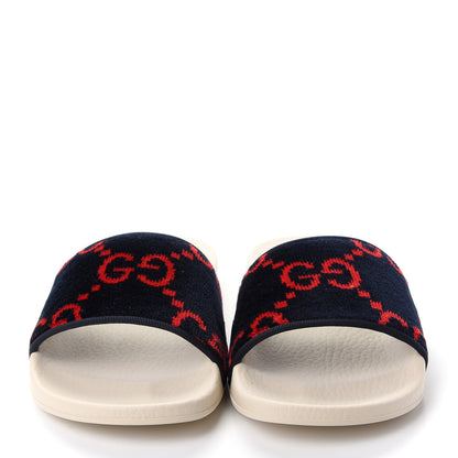 Gucci Terry Cloth GG Monogram Slide Sandals 37 Blue Red 2 of 11