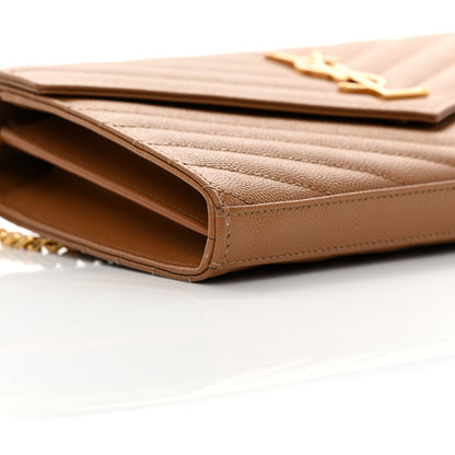 Saint Laurent Grain De Poudre Matelasse Chevron Monogram Chain Wallet Dark Natural 9 of 13