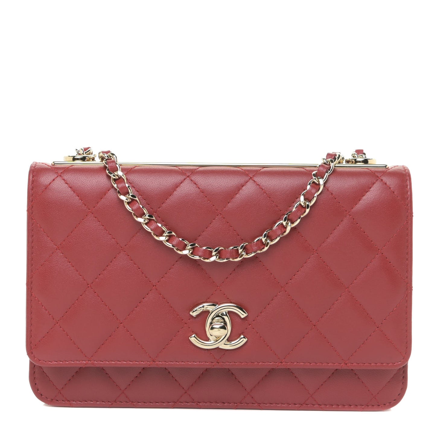 Lambskin Quilted Trendy CC Wallet On Chain WOC Red