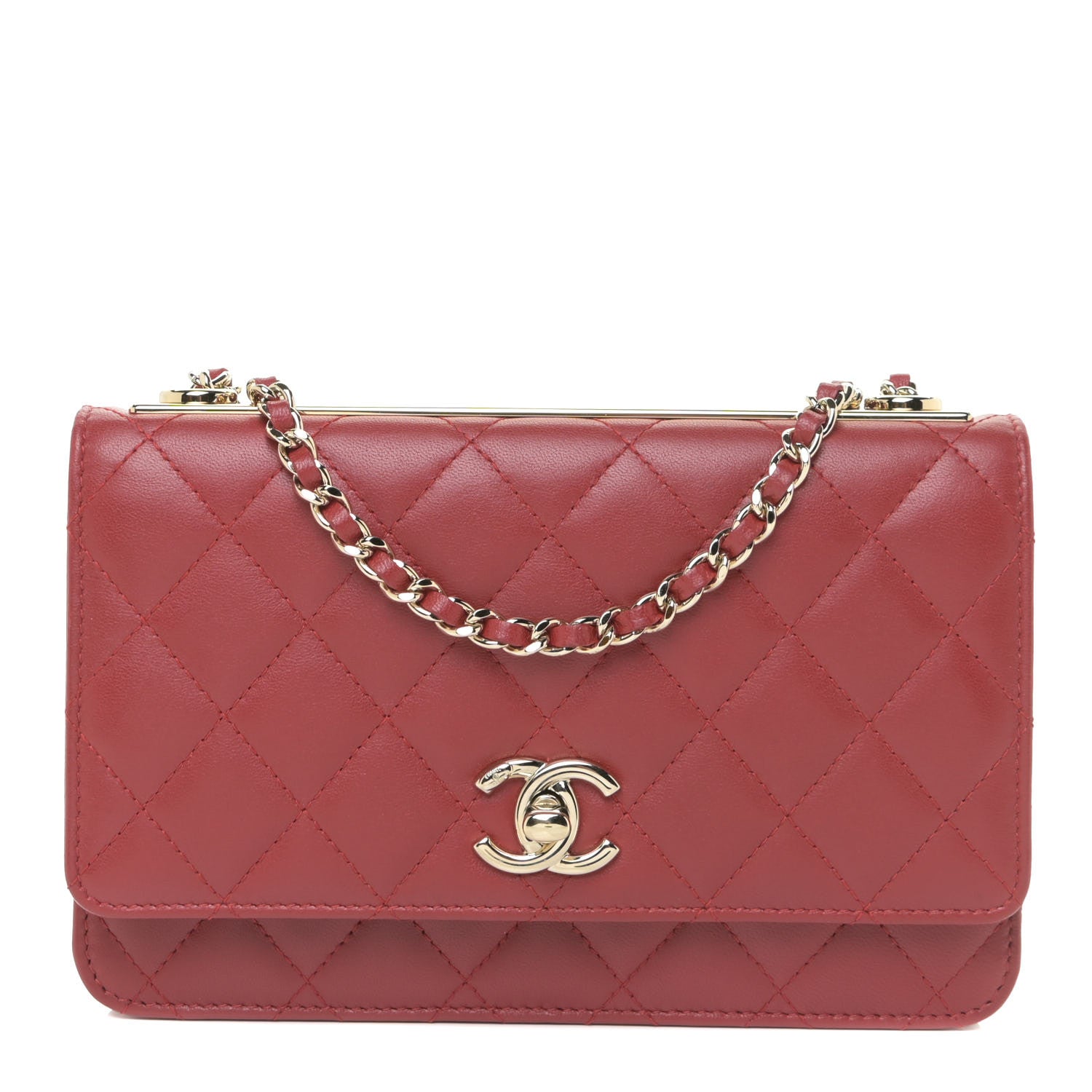 Chanel Lambskin Quilted Trendy CC Wallet On Chain WOC Red 1 of 12