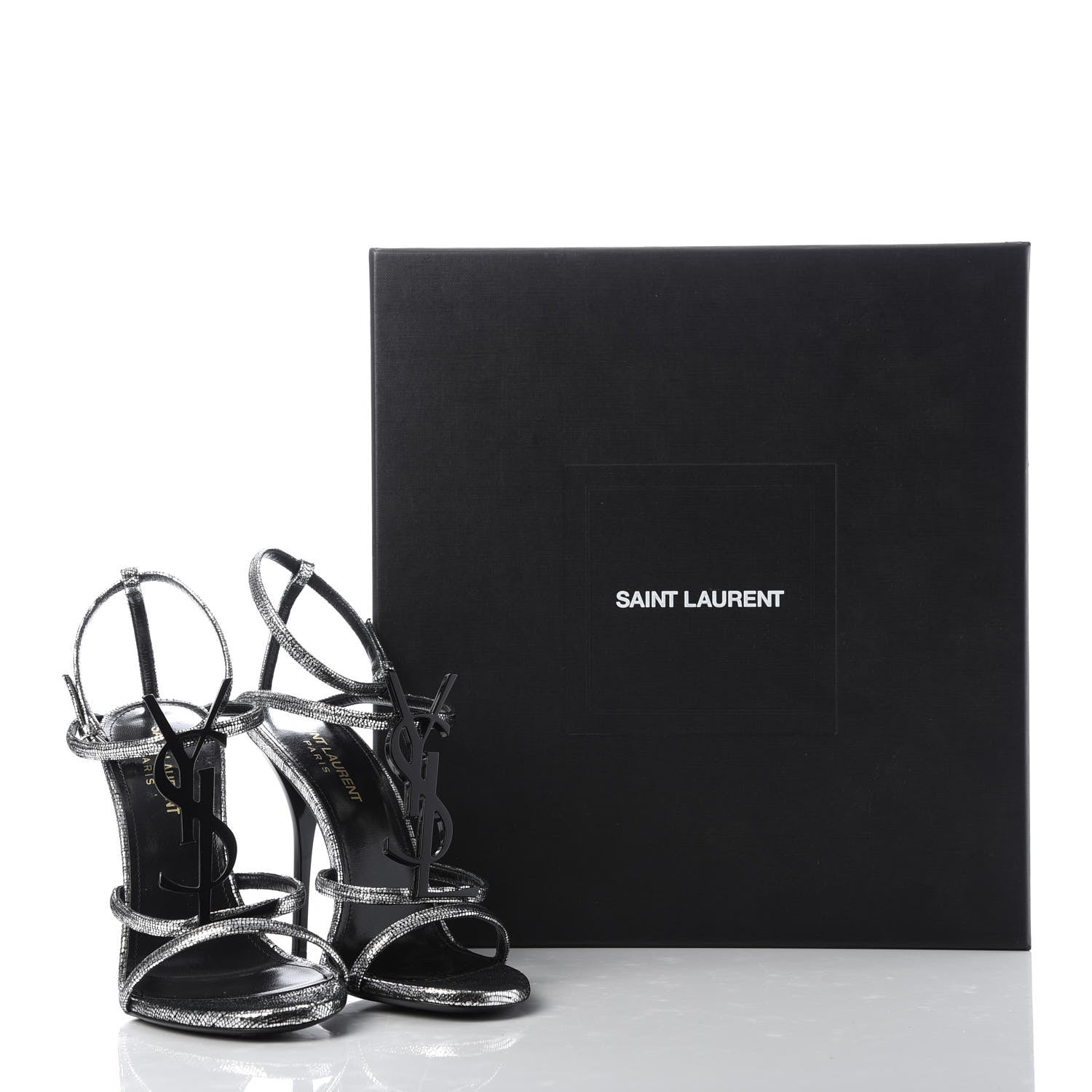 Saint Laurent Metallic Calfskin Cassandra 110 Ankle Strap Sandals 37 Argento 11 of 11