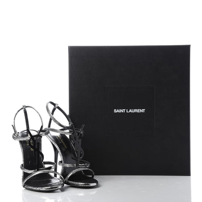 Saint Laurent Metallic Calfskin Cassandra 110 Ankle Strap Sandals 37 Argento 11 of 11