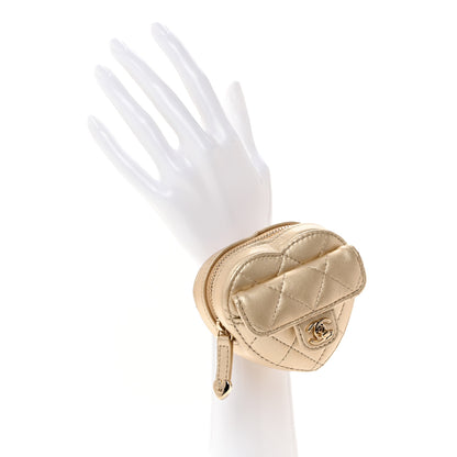 Chanel Metallic Lambskin Quilted CC In Love Heart Zipped Arm Coin Purse Gold 2 of 9
