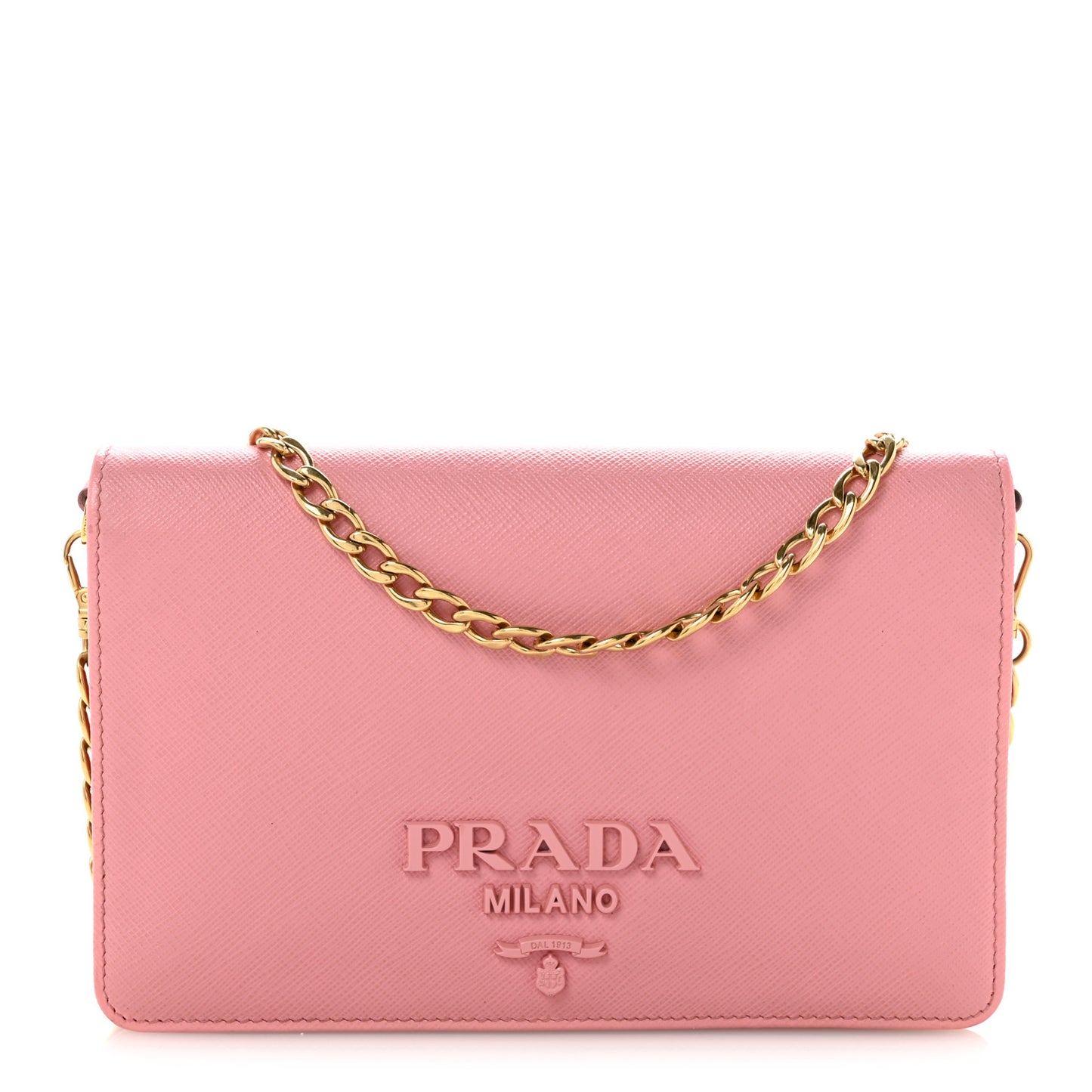 Saffiano Lux Monochrome Chain Wallet Begonia