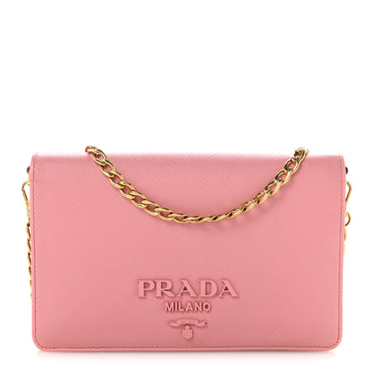 Prada Saffiano Lux Monochrome Chain Wallet Begonia 1 of 11