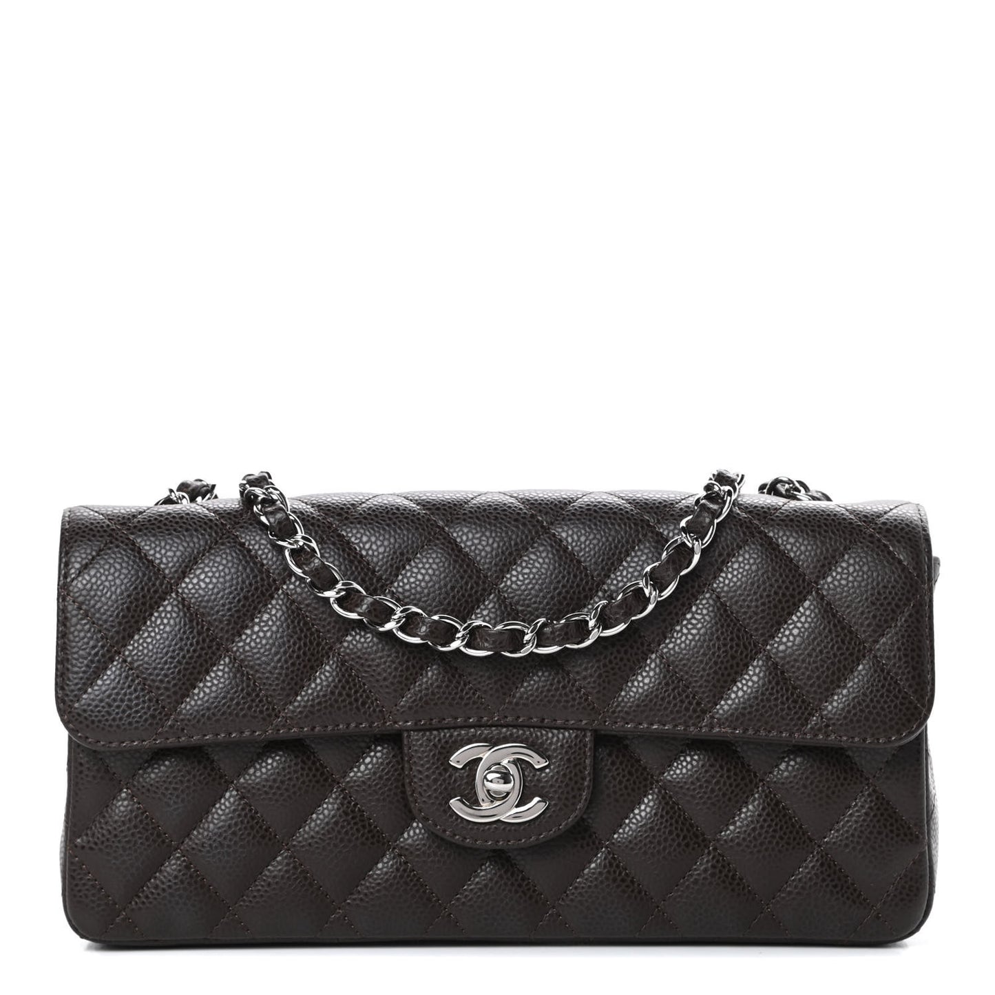 Caviar Quilted East West Flap Dark Brown