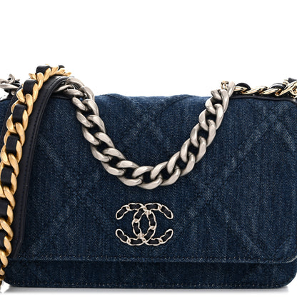 Chanel Denim Quilted Chanel 19 Wallet On Chain WOC Blue 9 of 11