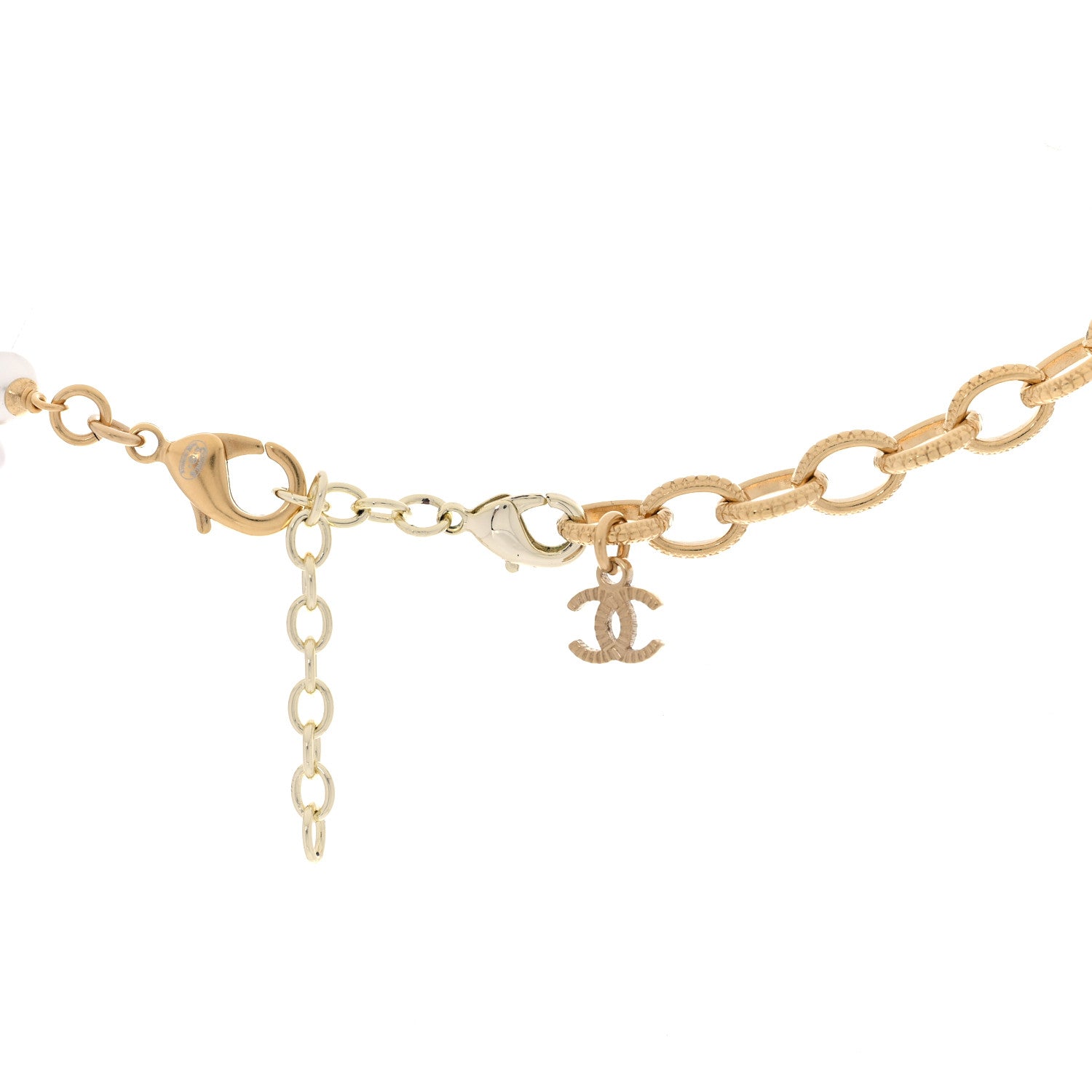 Chanel Pearl Crystal Textured CC Short Necklace Gold 7 of 9