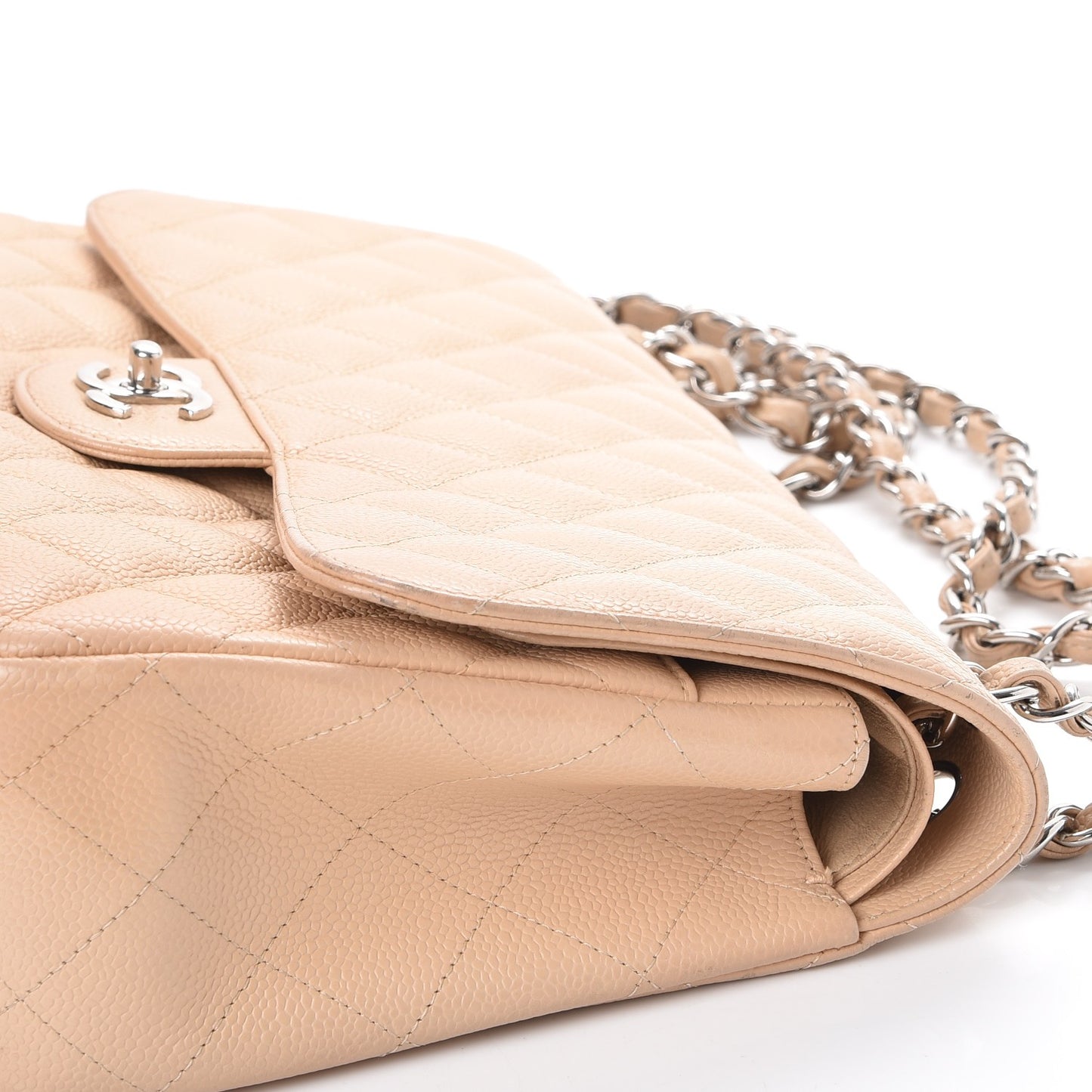 Caviar Quilted Jumbo Double Flap Beige Clair