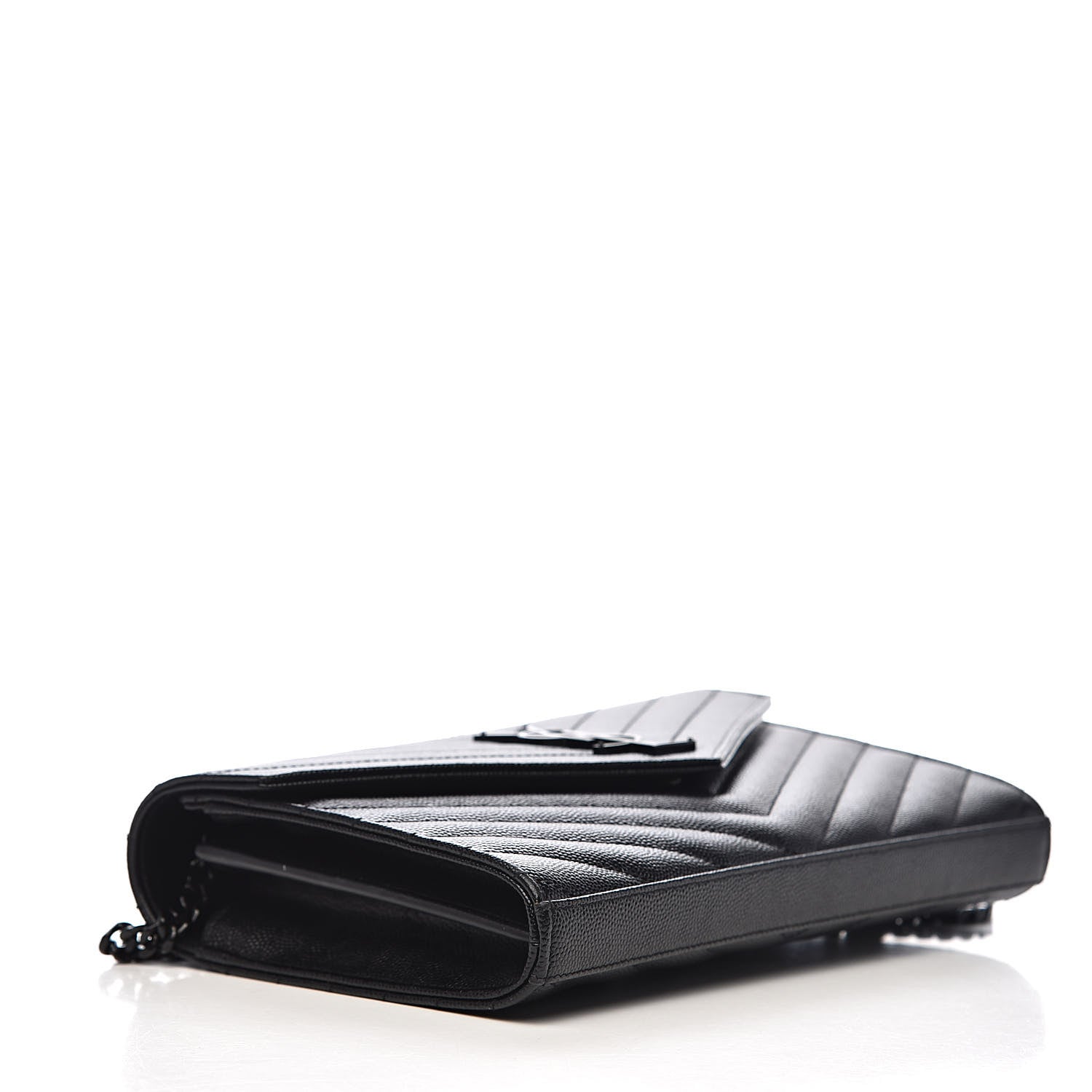 Saint Laurent Grain De Poudre Matelasse Chevron Monogram Chain Wallet Black 4 of 10