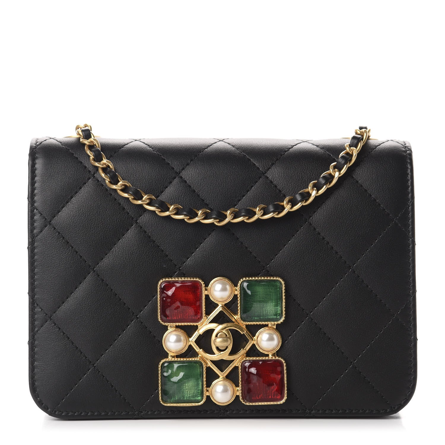 Chanel Calfskin Quilted Crystal Pearl Small Flap Bag Black 1 of 11